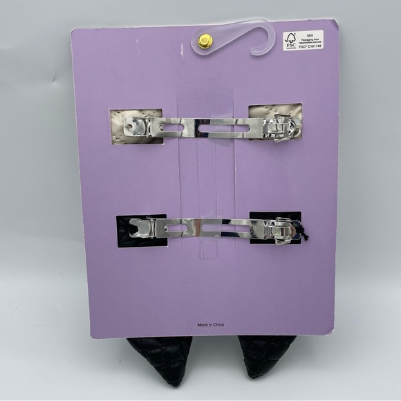 2 Quilted Faux Leather Bow Barrettes Cream & Black NWT - Picture 3 of 5